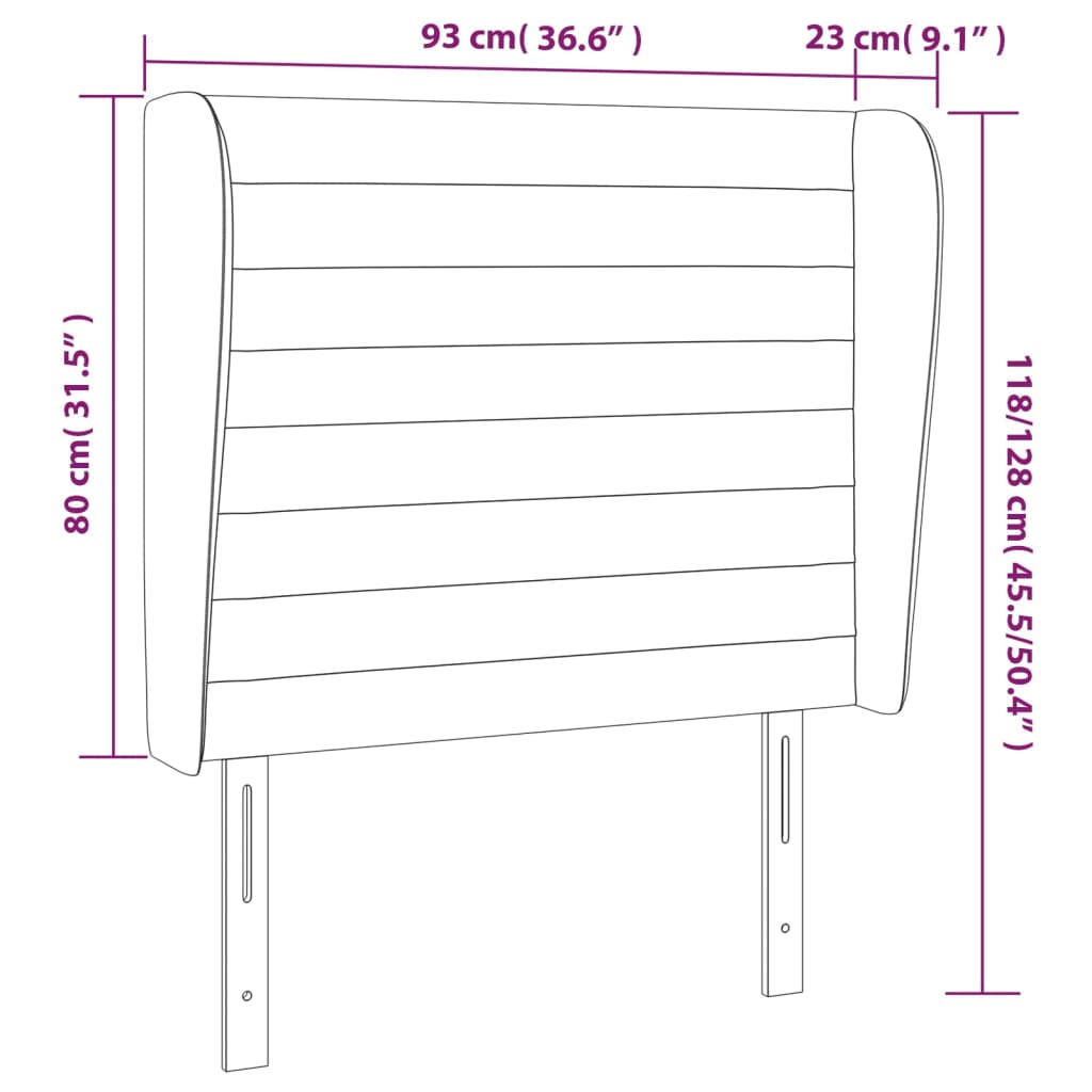 Uzglavlje s ušima crno 93x23x118/128 cm od tkanine