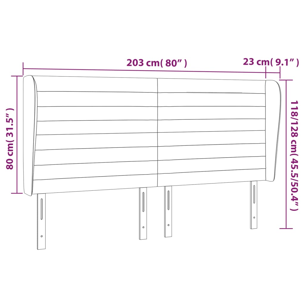 Uzglavlje s ušima crno 203x23x118/128 cm od tkanine