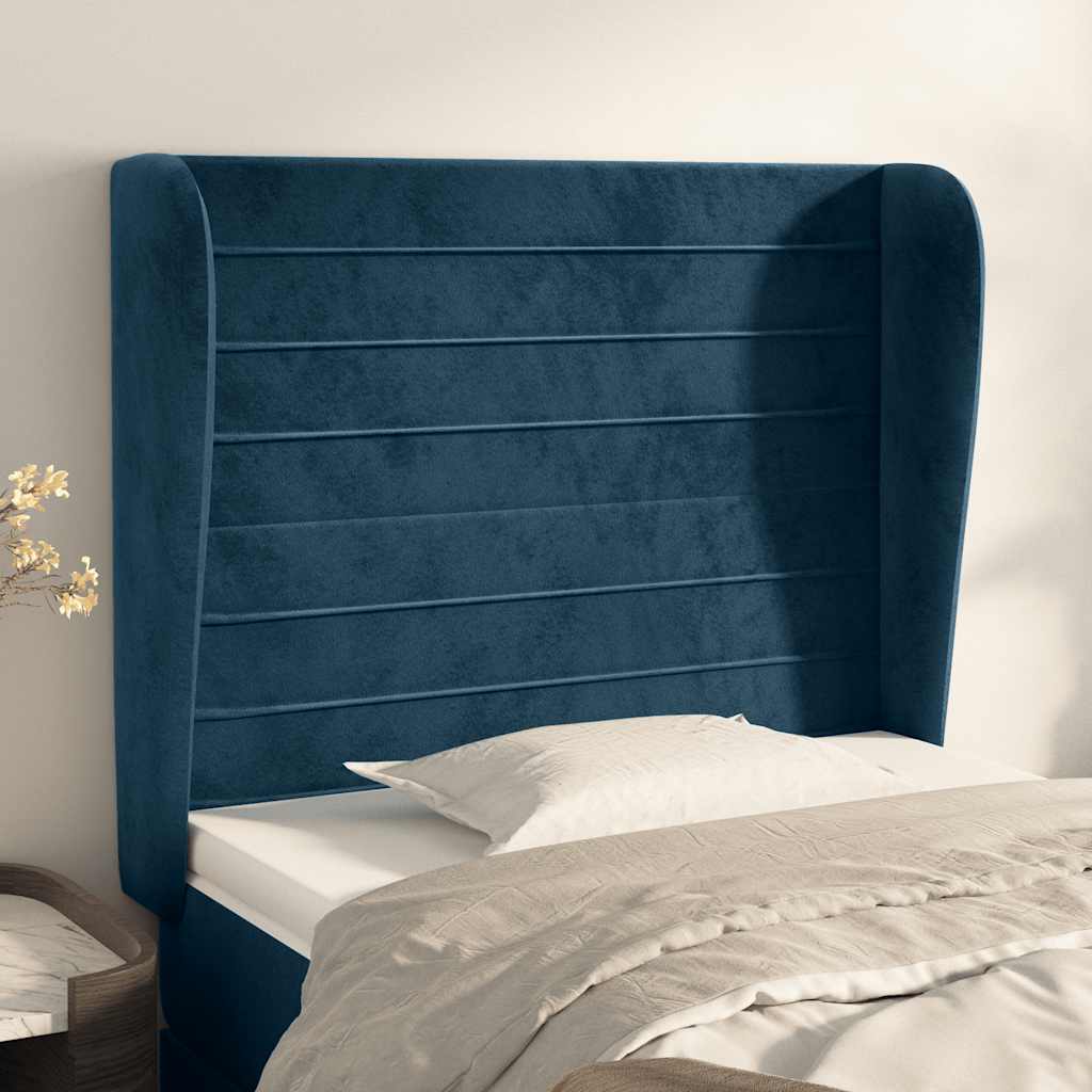 Uzglavlje s ušima tamnoplavo 83 x 23 x 118/128 cm baršunasto