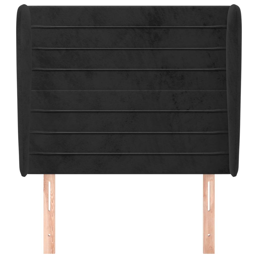 Uzglavlje s ušima crno 93x23x118/128 cm baršunasto