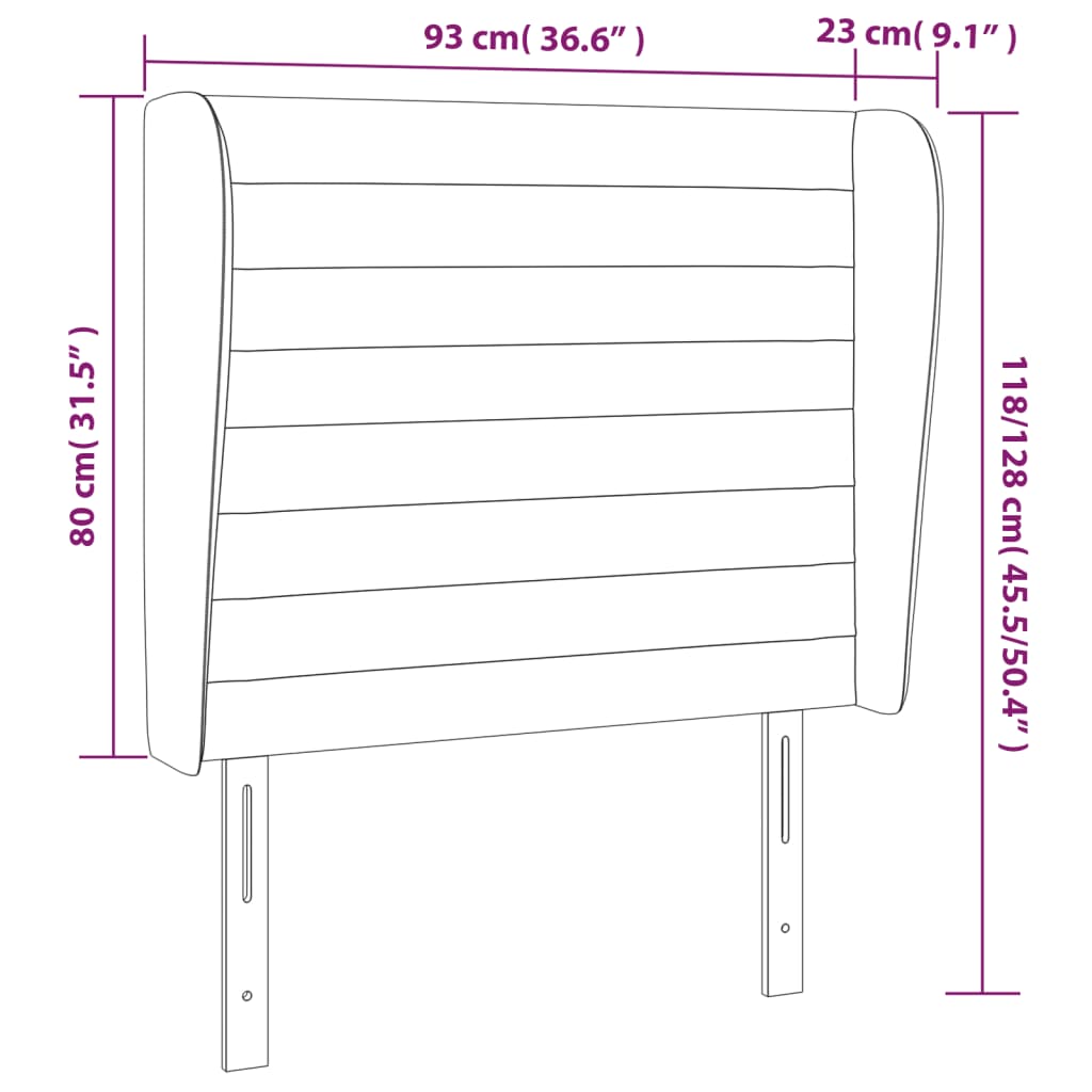 Uzglavlje s ušima crno 93x23x118/128 cm baršunasto