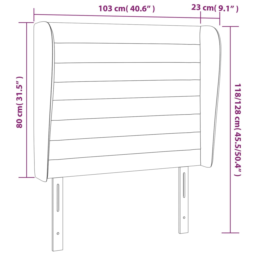 Uzglavlje s ušima svjetlosivo 103x23x118/128 cm baršunasto