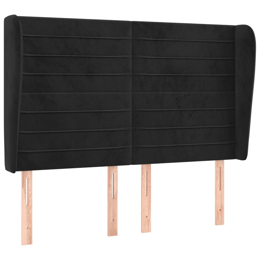 Uzglavlje s ušima crno 147x23x118/128 cm baršunasto