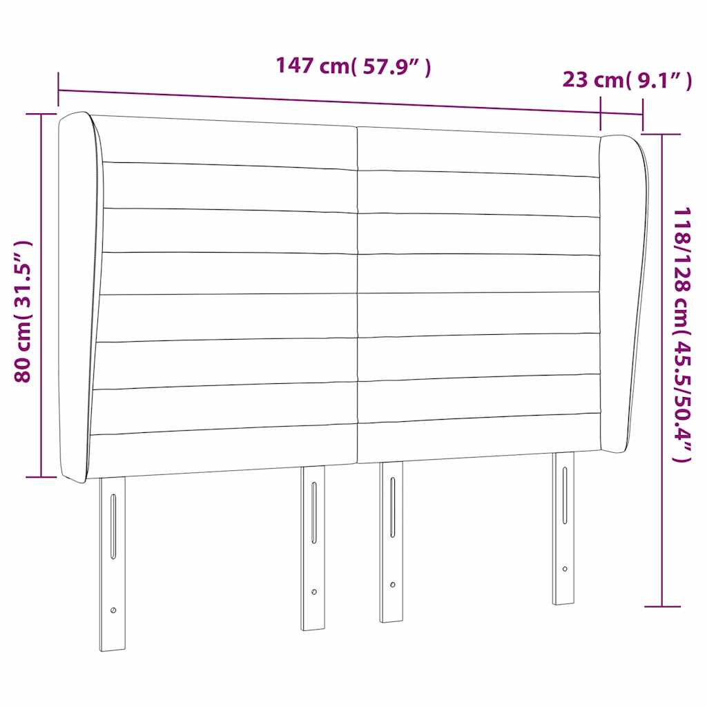 Uzglavlje s ušima tamnoplavo 147x23x118/128 cm baršunasto