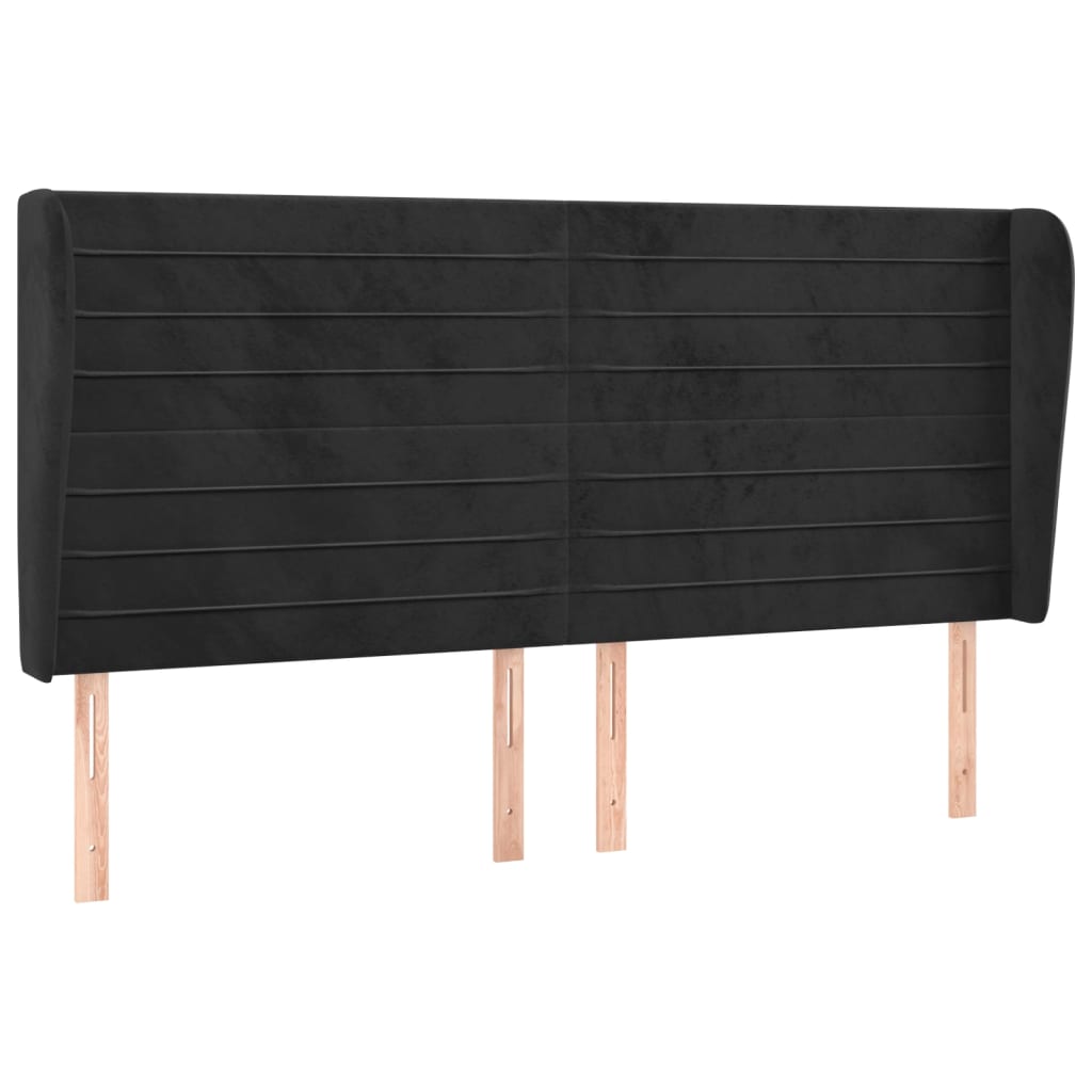 Uzglavlje s ušima crno 163x23x118/128 cm baršunasto