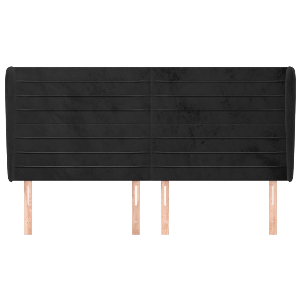 Uzglavlje s ušima crno 163x23x118/128 cm baršunasto