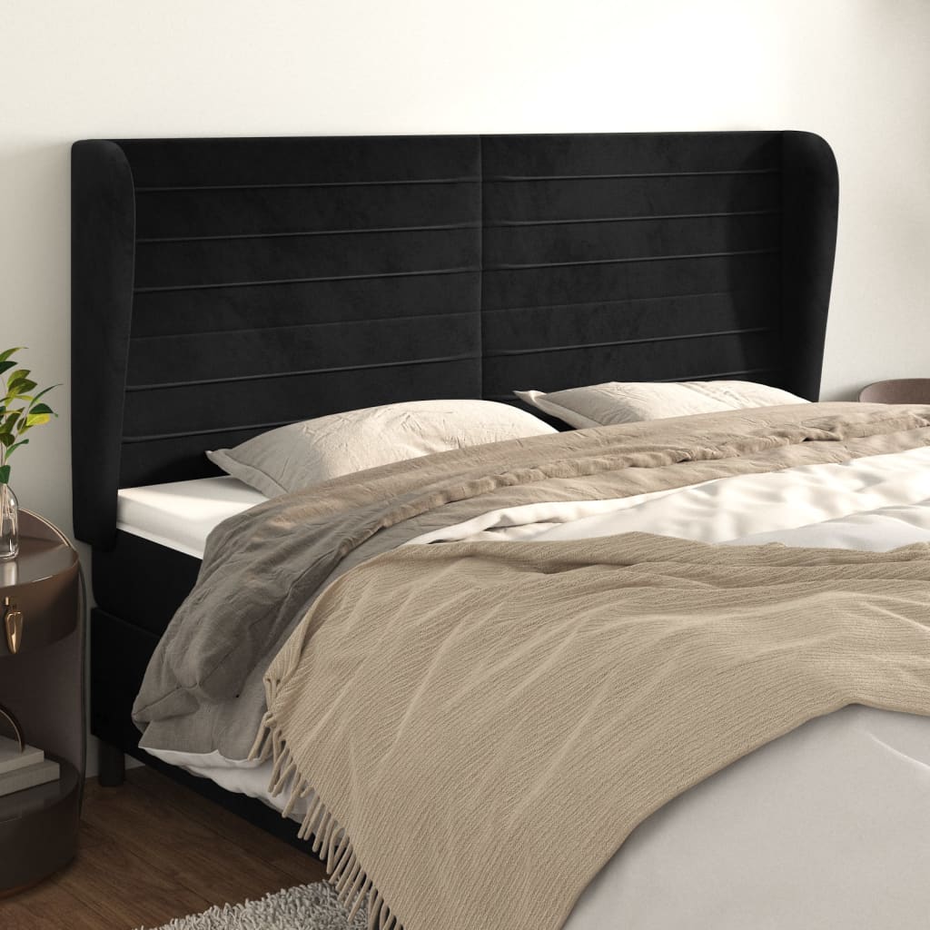 Uzglavlje s ušima crno 183x23x118/128 cm baršunasto
