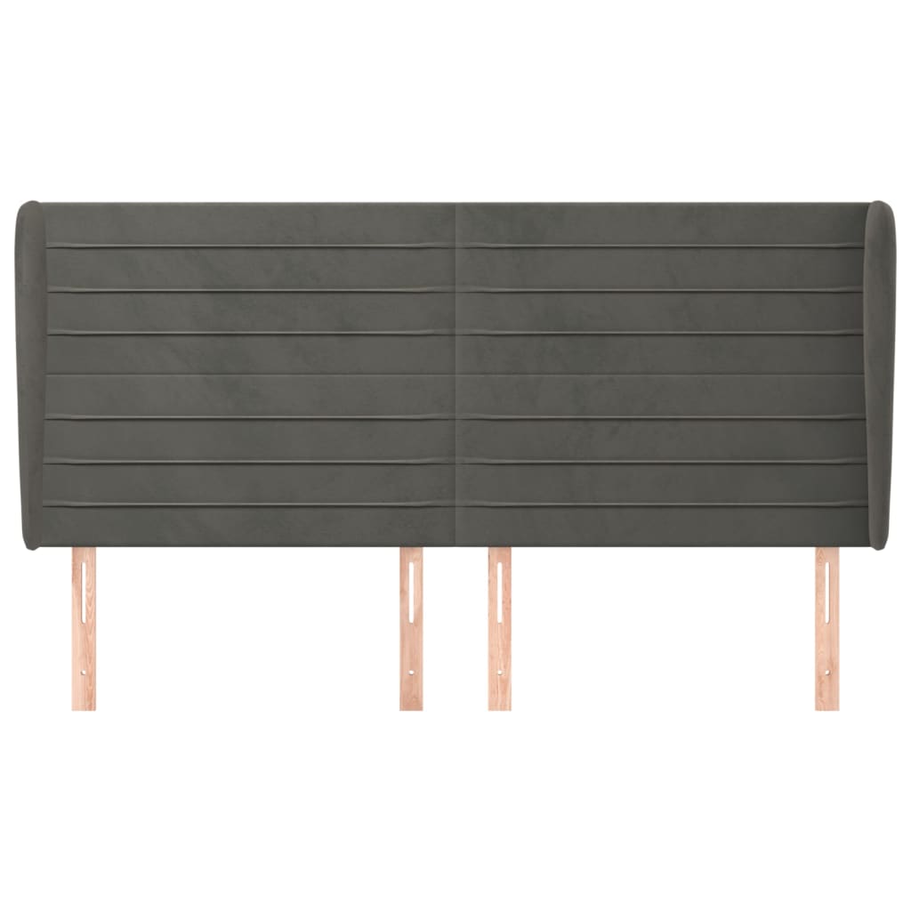 Uzglavlje s ušima tamnosivo 203x23x118/128 cm baršunasto