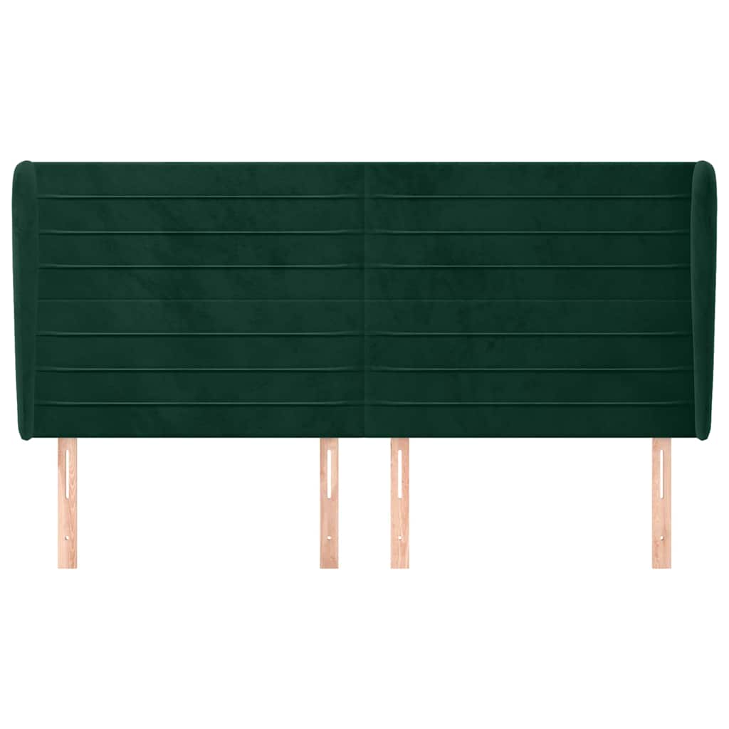 Uzglavlje s ušima tamnozeleno 203x23x118/128 cm baršunasto
