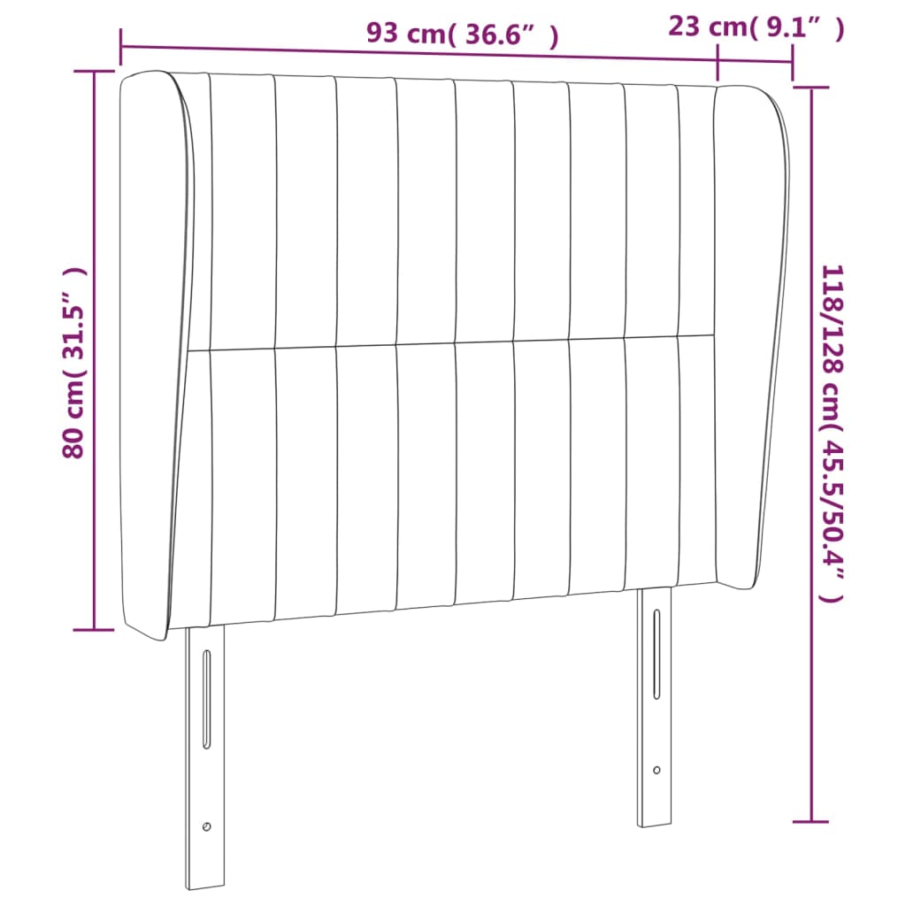 Uzglavlje s ušima crno 93x23x118/128 cm od tkanine