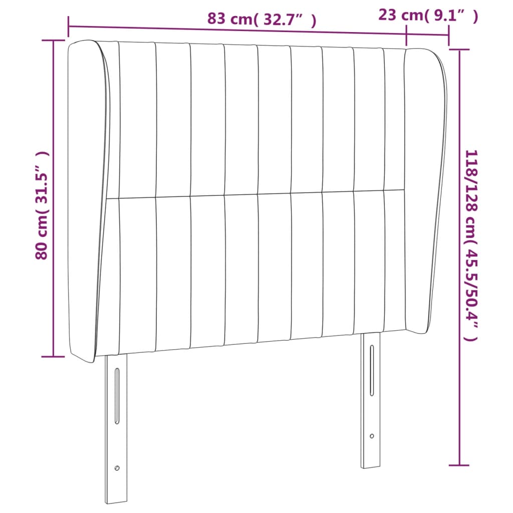 Uzglavlje s ušima tamnosivo 83 x 23 x 118/128 cm baršunasto