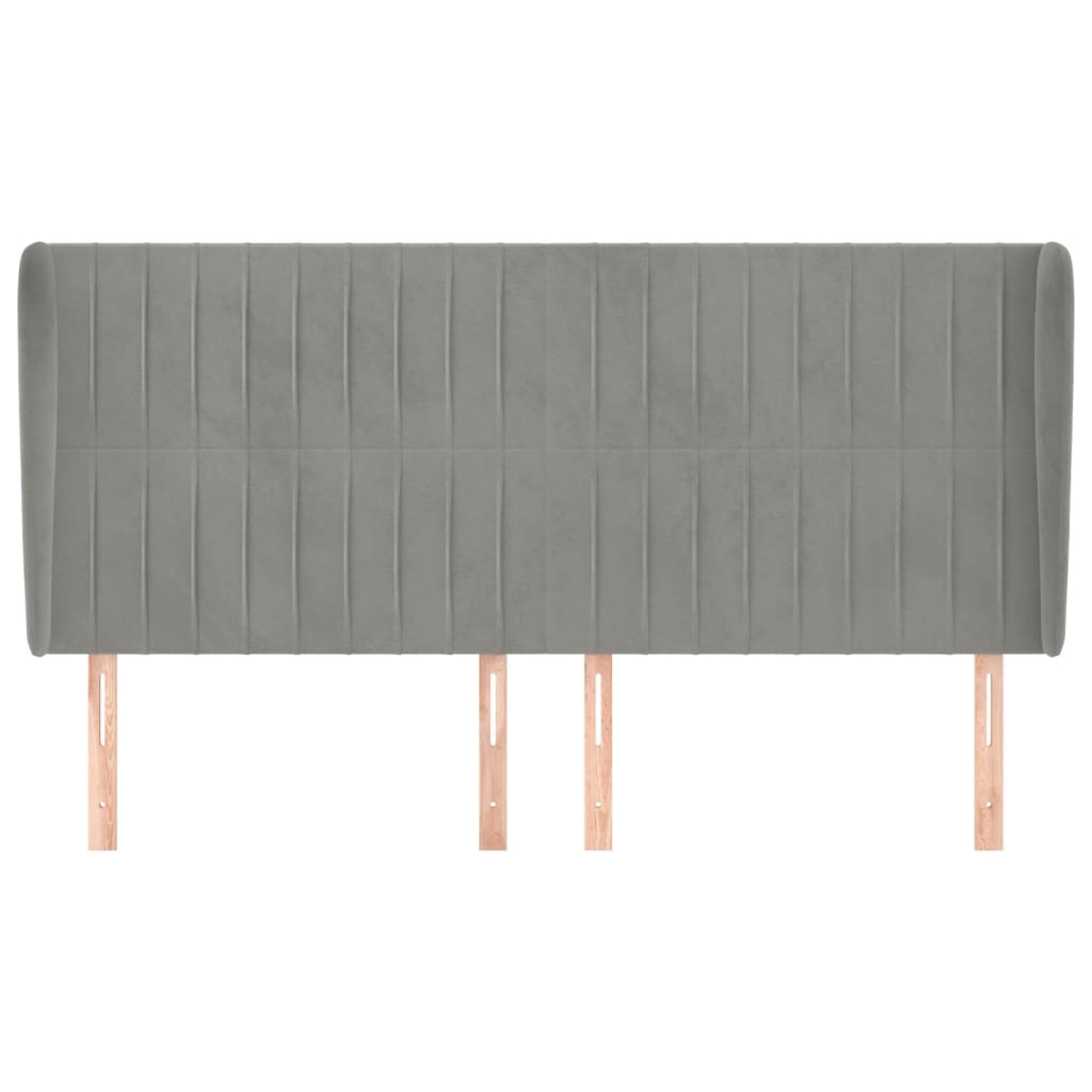 Uzglavlje s ušima svjetlosivo 183x23x118/128 cm baršunasto