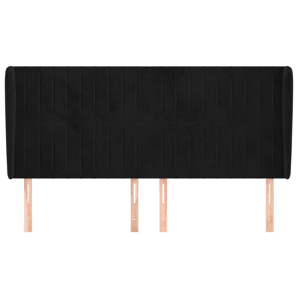 Uzglavlje s ušima crno 183x23x118/128 cm baršunasto