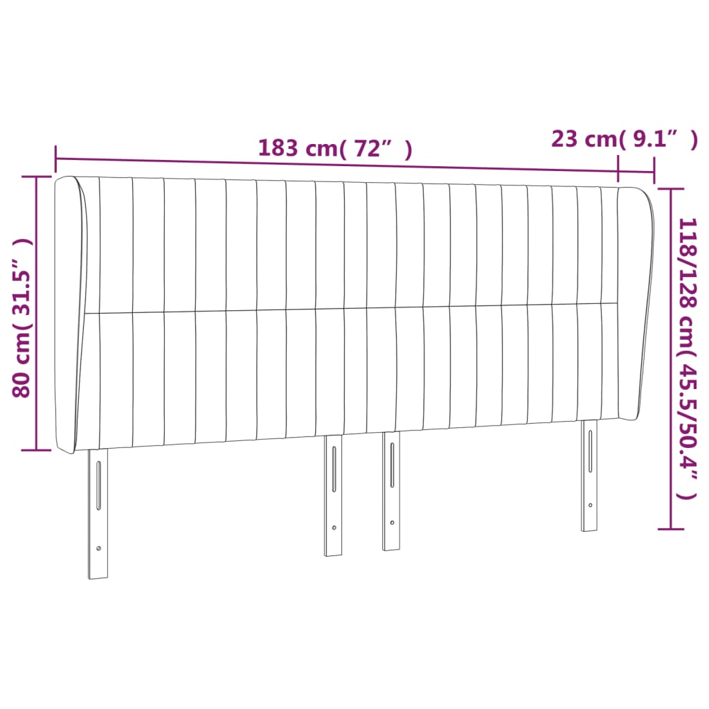 Uzglavlje s ušima crno 183x23x118/128 cm baršunasto