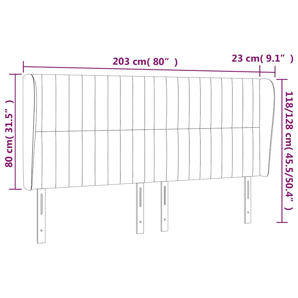 Uzglavlje s ušima tamnozeleno 203x23x118/128 cm baršunasto