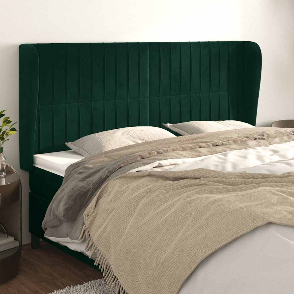 Uzglavlje s ušima tamnozeleno 203x23x118/128 cm baršunasto
