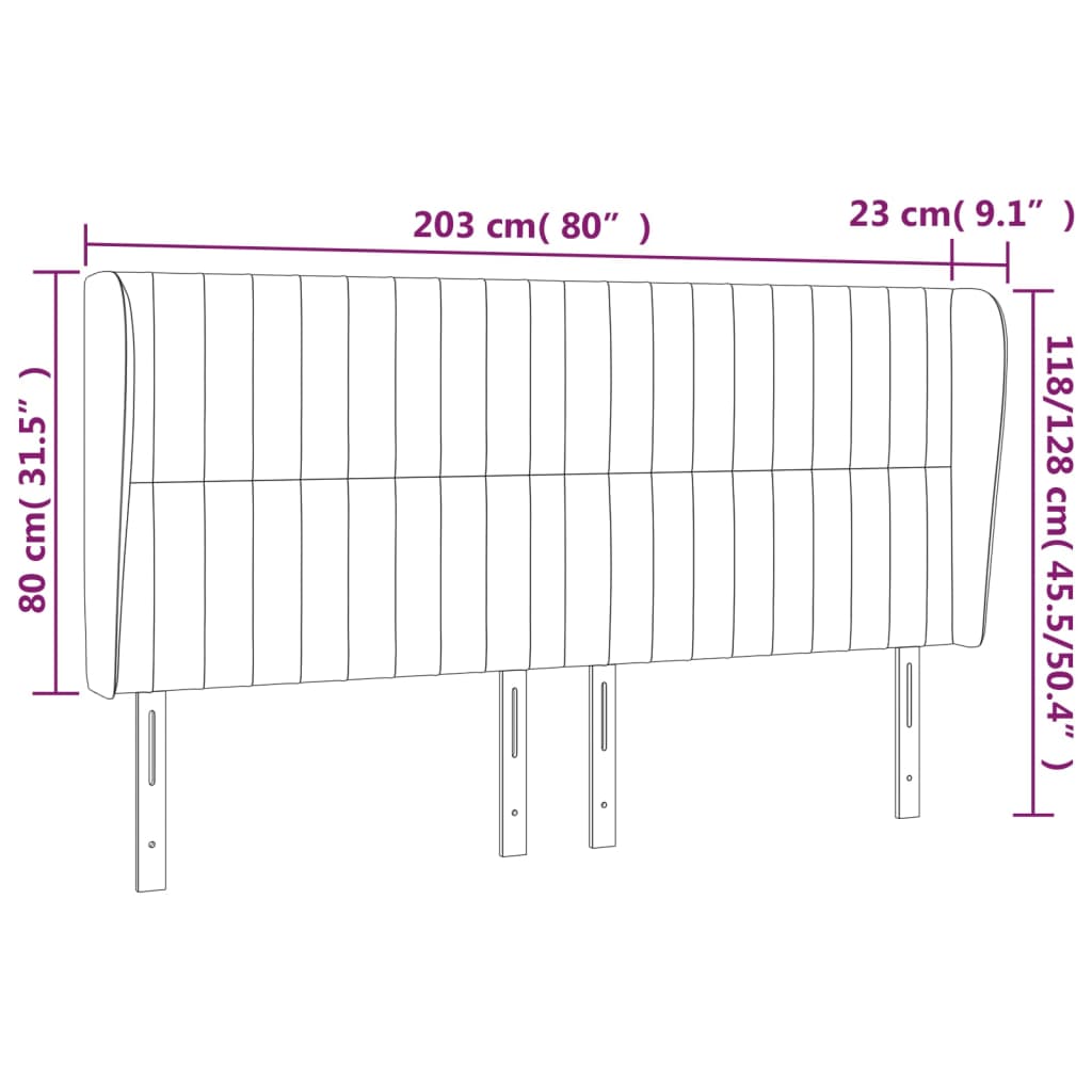 Uzglavlje s ušima ružičasto 203x23x118/128 cm baršunasto