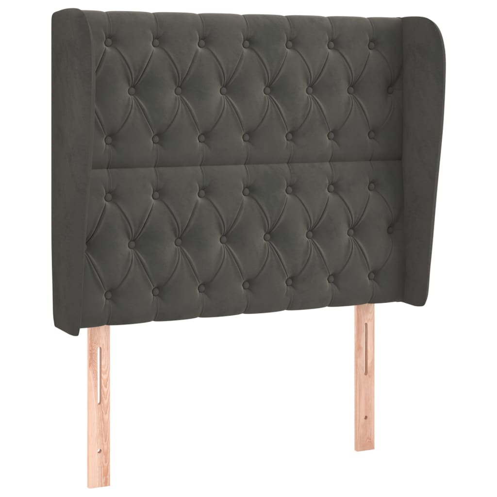 Uzglavlje s ušima tamnosivo 93x23x118/128 cm baršunasto