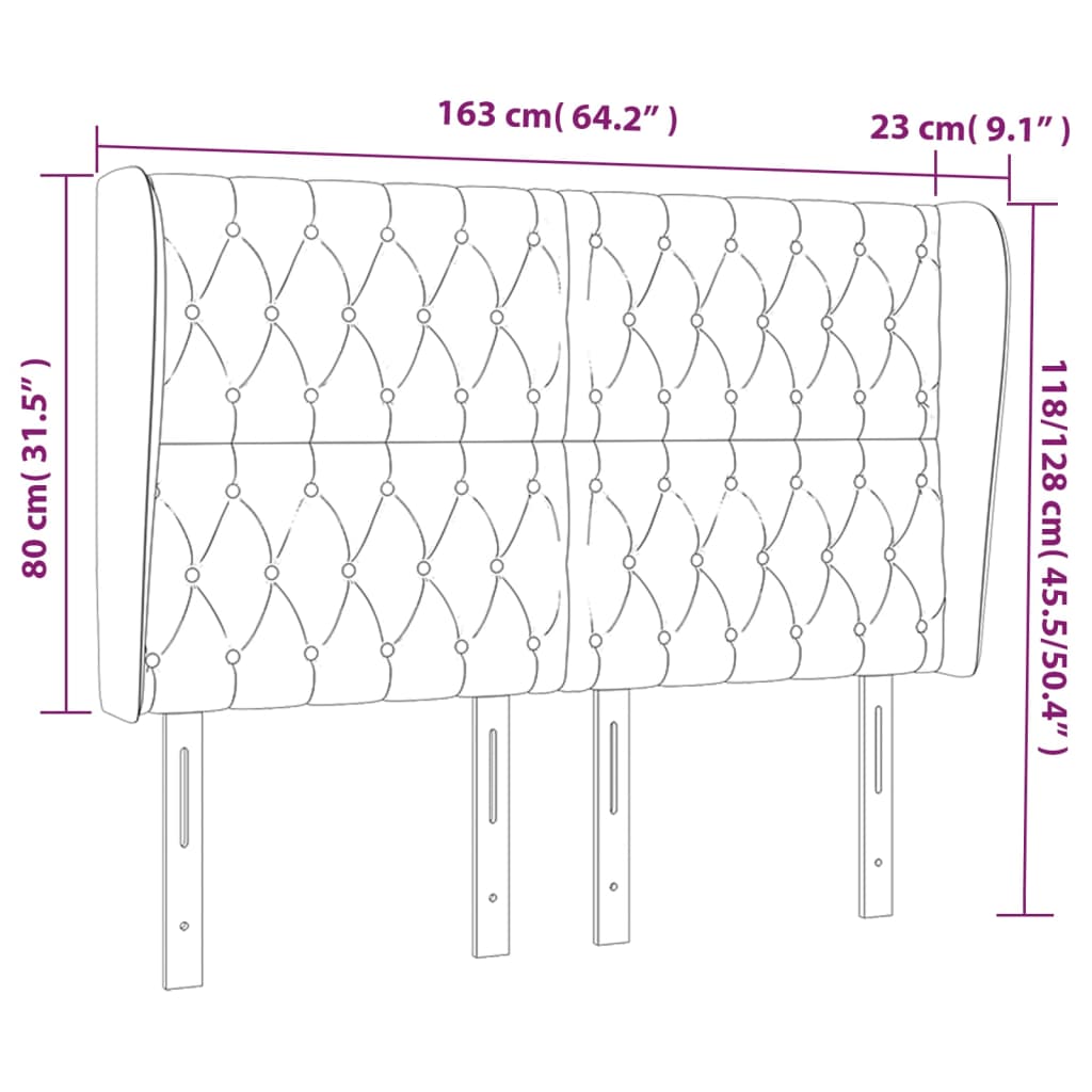Uzglavlje s ušima ružičasto 163x23x118/128 cm baršunasto