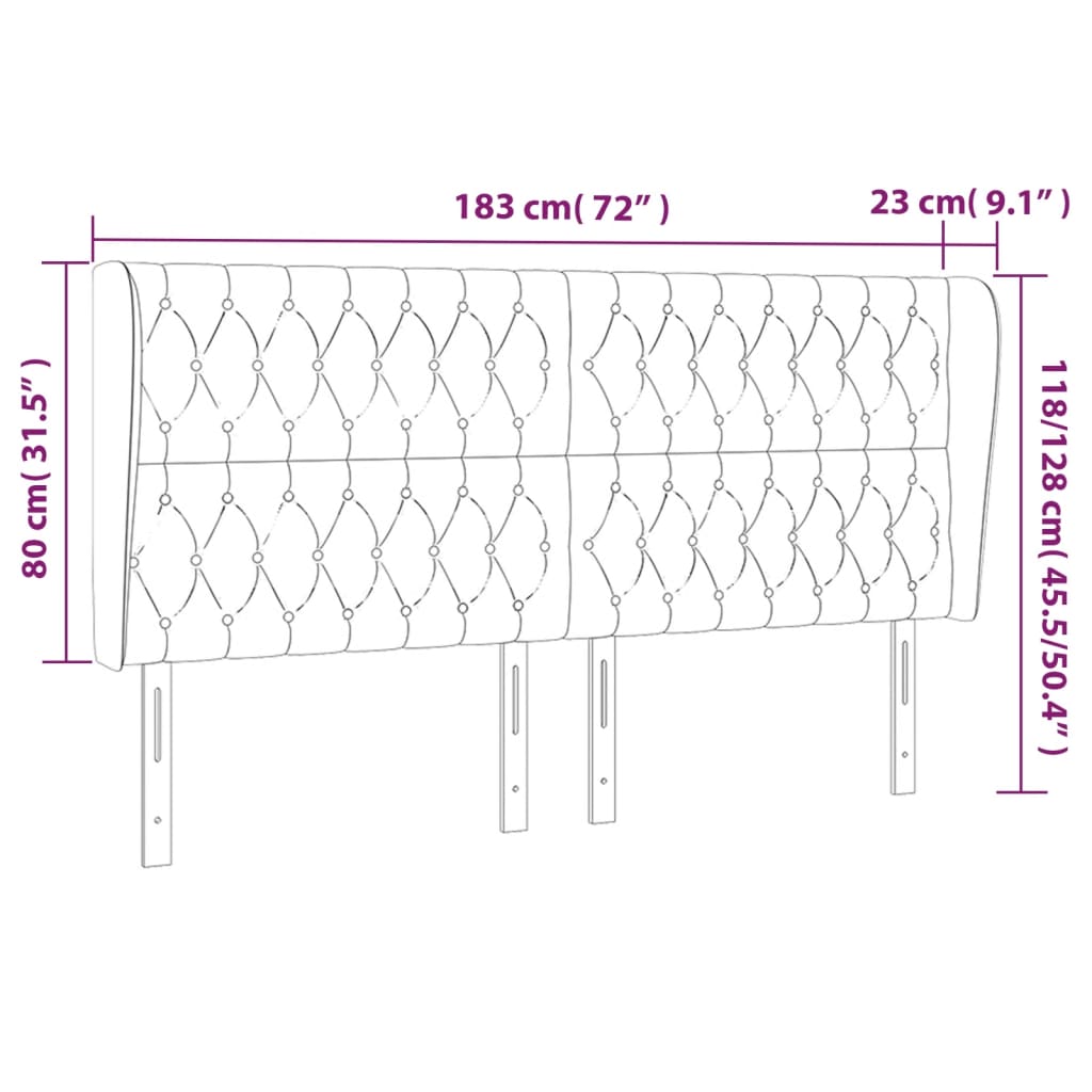 Uzglavlje s ušima crno 183x23x118/128 cm baršunasto