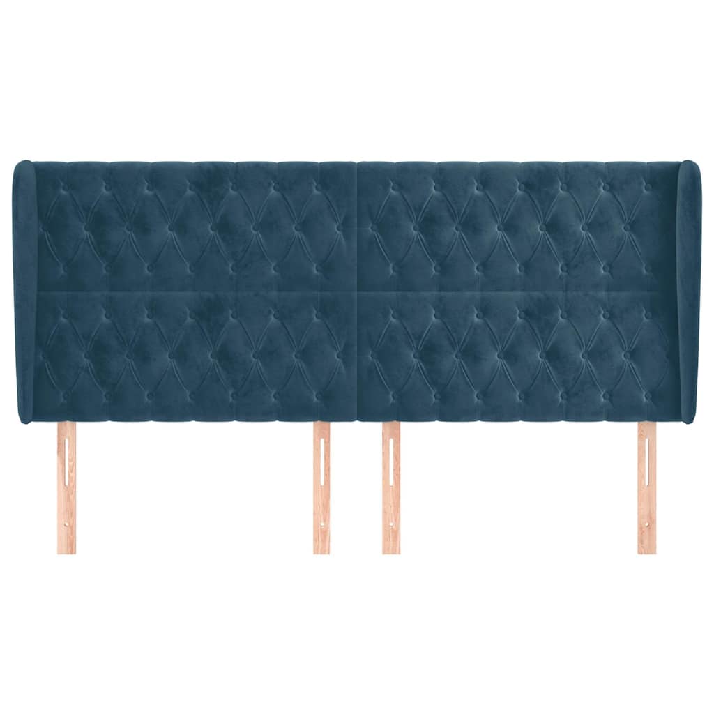 Uzglavlje s ušima tamnoplavo 183x23x118/128 cm baršunasto