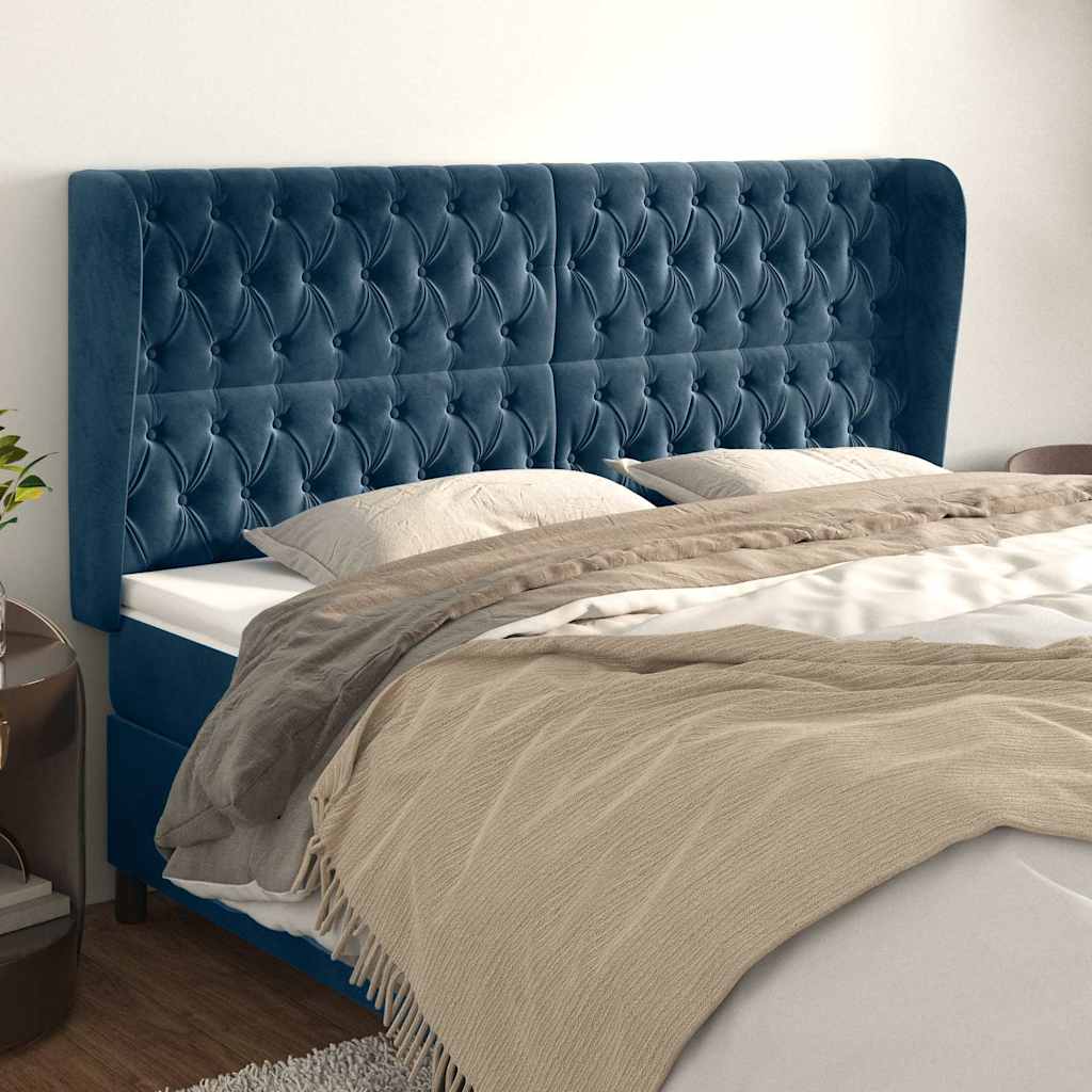 Uzglavlje s ušima tamnoplavo 183x23x118/128 cm baršunasto