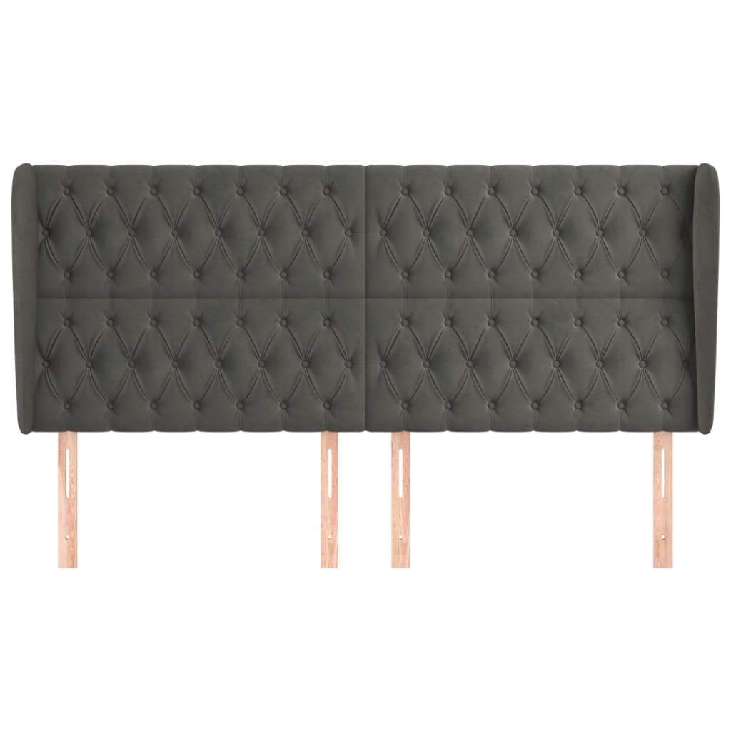 Uzglavlje s ušima tamnosivo 203x23x118/128 cm baršunasto