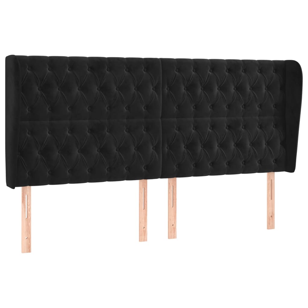 Uzglavlje s ušima crno 203x23x118/128 cm baršunasto