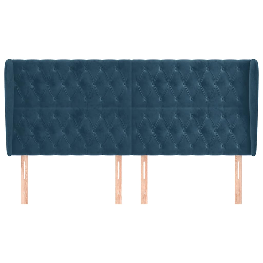 Uzglavlje s ušima tamnoplavo 203x23x118/128 cm baršunasto