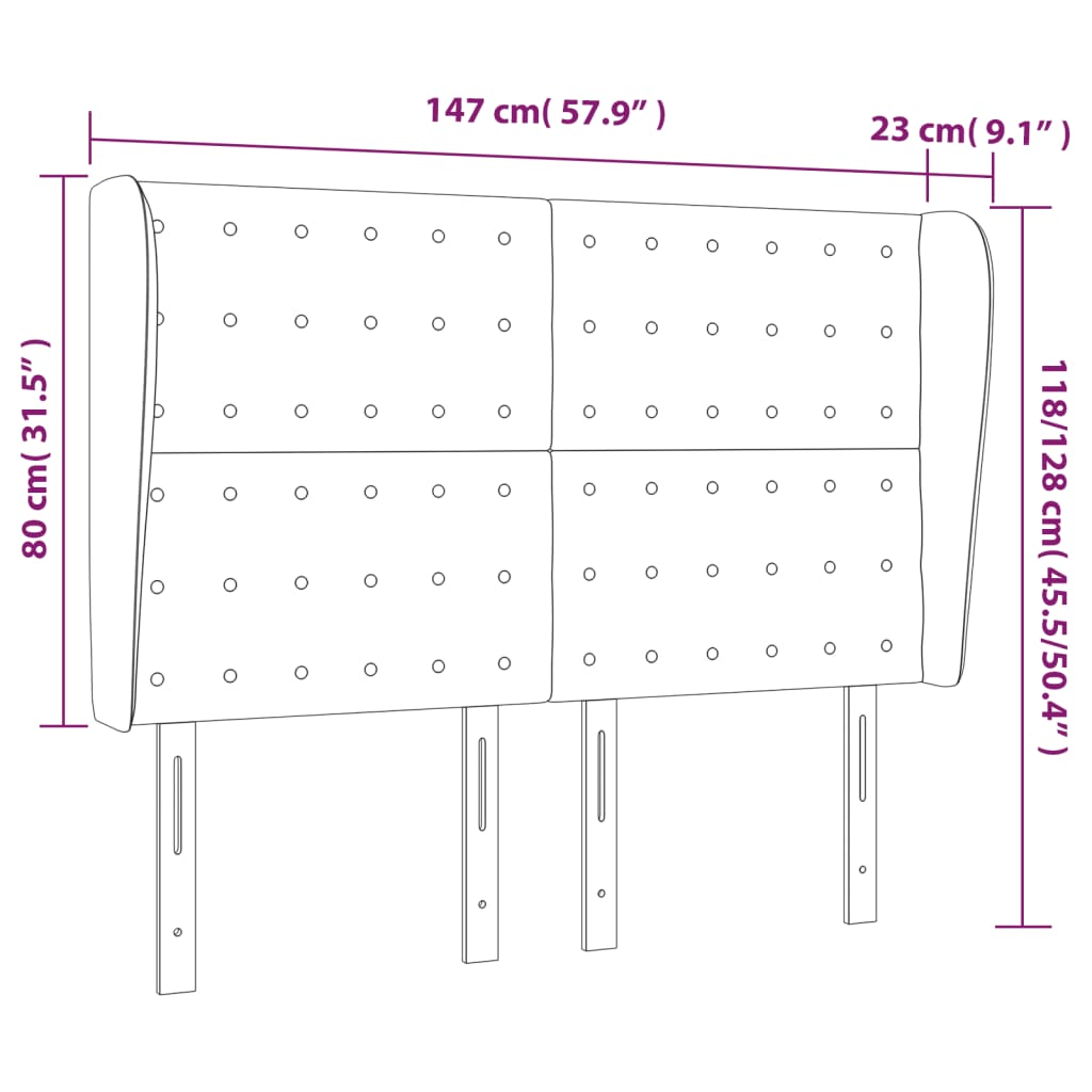 Uzglavlje s ušima tamnosmeđe 147x23x118/128 cm od tkanine