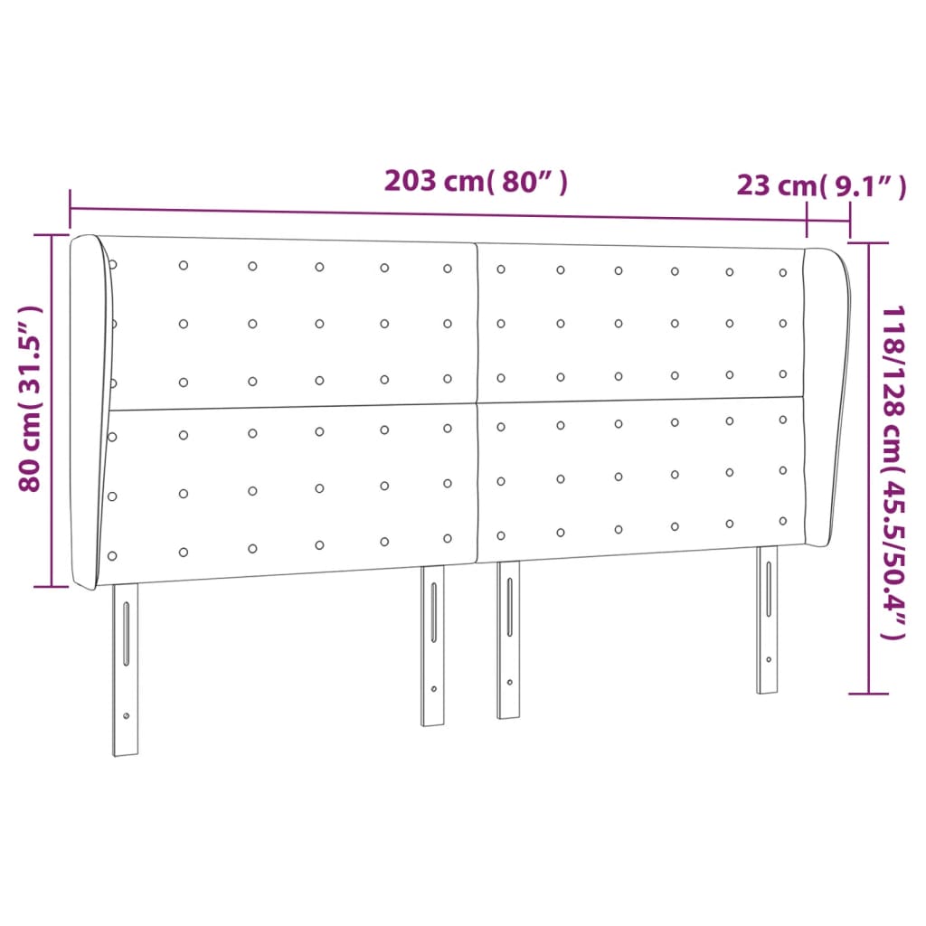 Uzglavlje s ušima tamnosmeđe 203x23x118/128 cm od tkanine