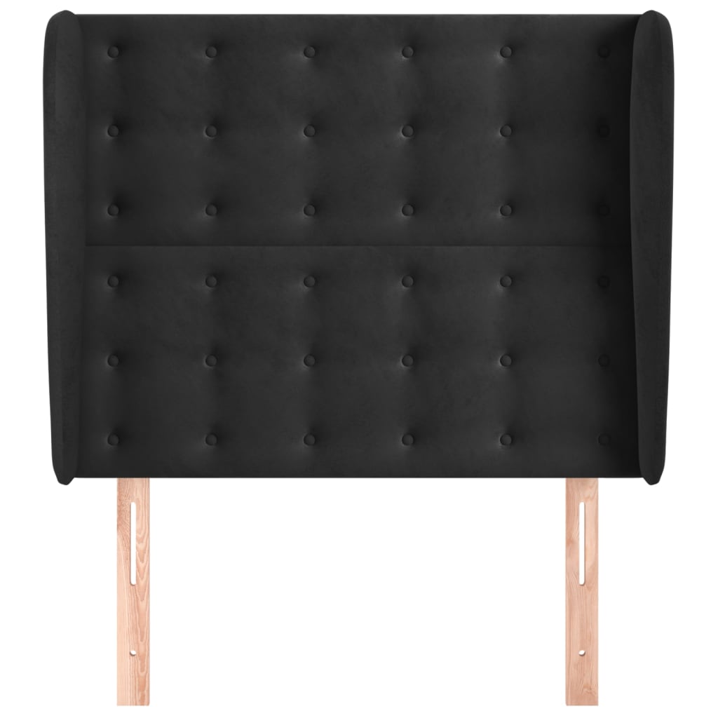 Uzglavlje s ušima crno 93x23x118/128 cm baršunasto