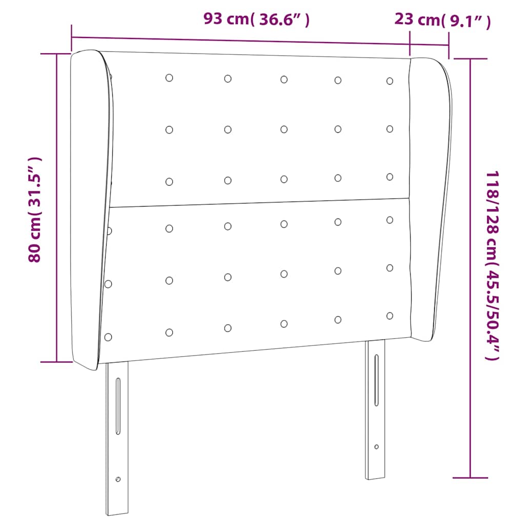 Uzglavlje s ušima tamnozeleno 93x23x118/128 cm baršunasto