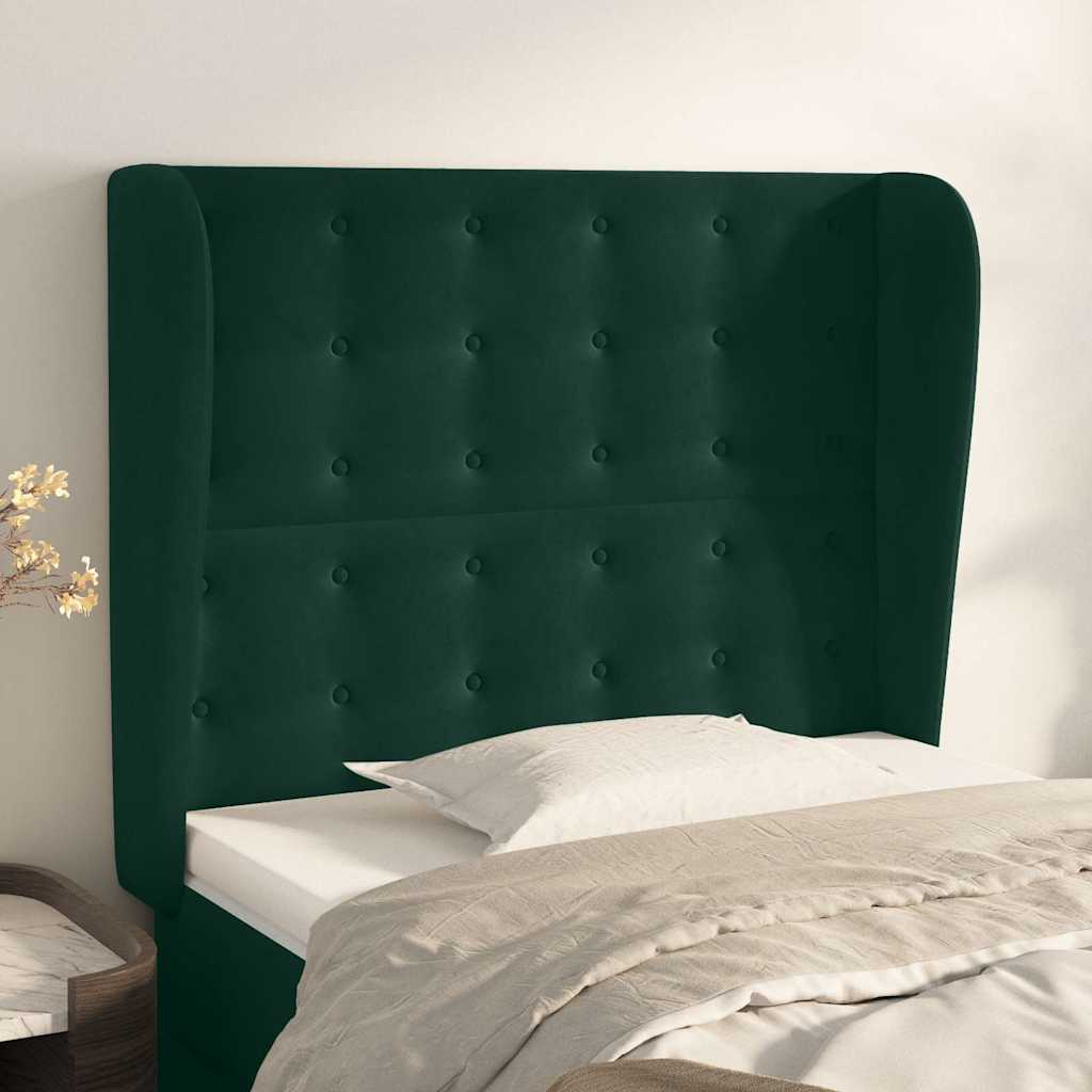 Uzglavlje s ušima tamnozeleno 103x23x118/128 cm baršunasto