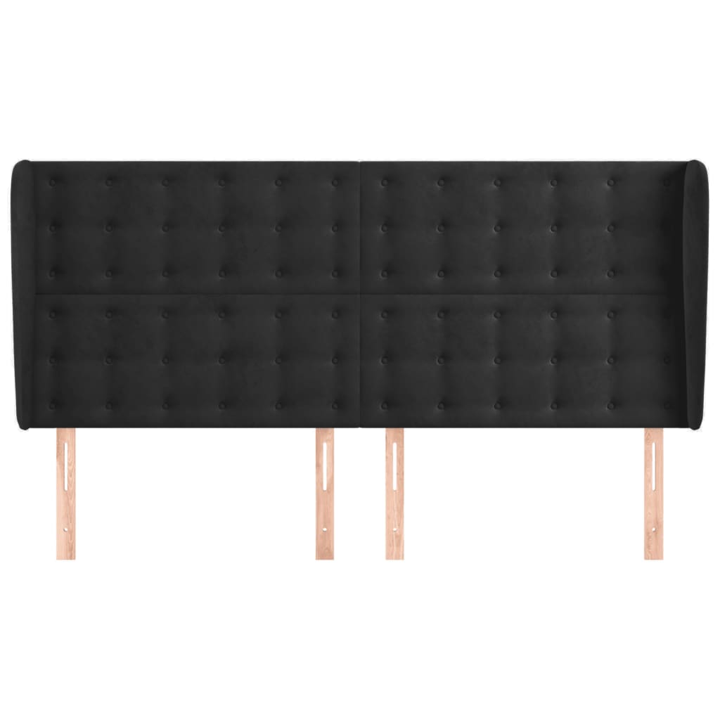 Uzglavlje s ušima crno 163x23x118/128 cm baršunasto