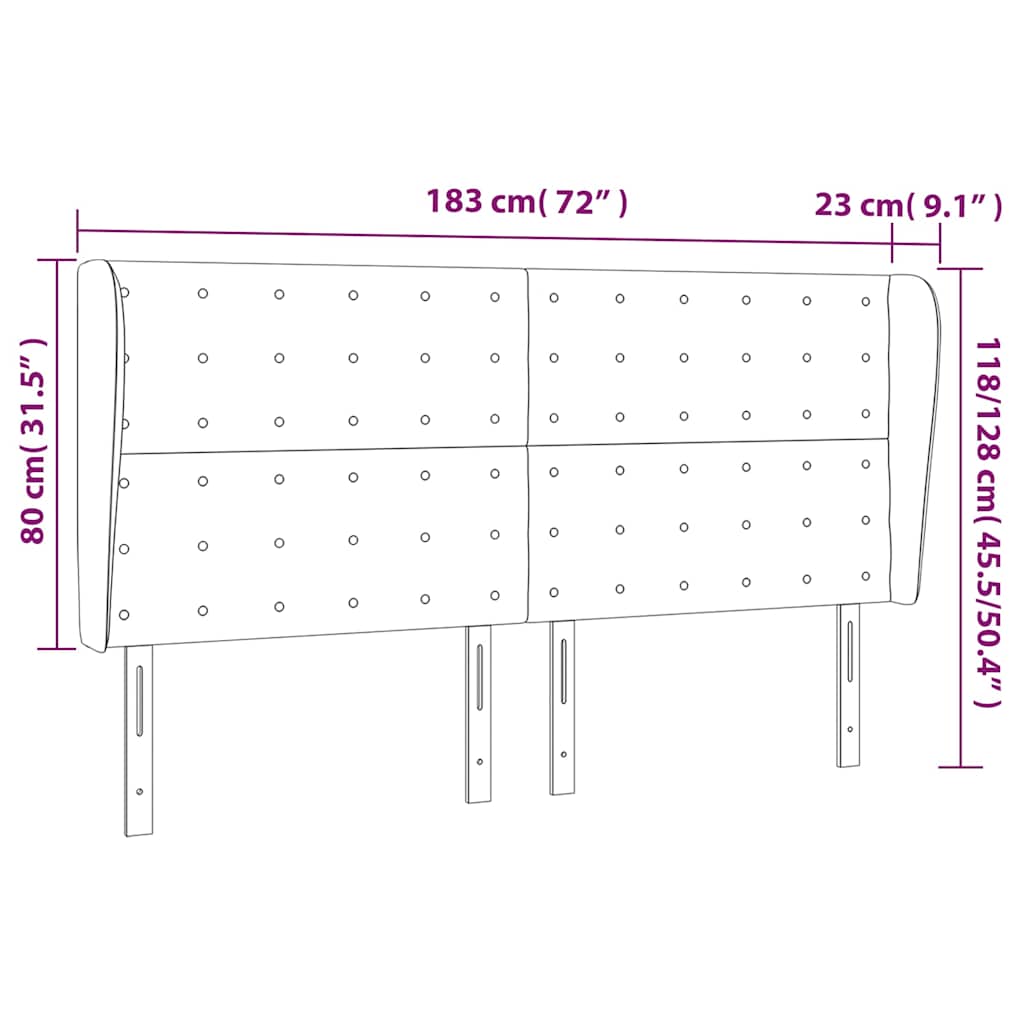 Uzglavlje s ušima tamnozeleno 183x23x118/128 cm baršunasto