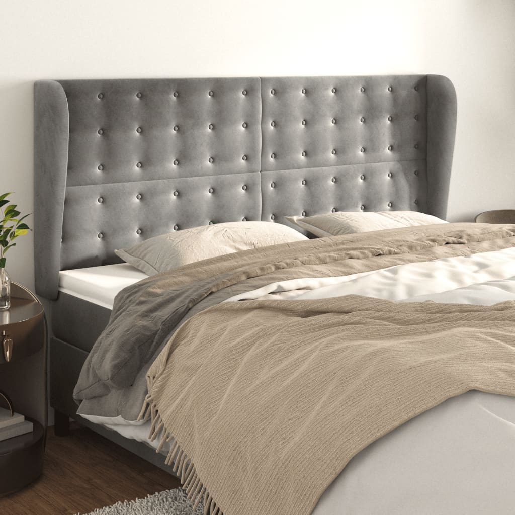 Uzglavlje s ušima svjetlosivo 203x23x118/128 cm baršunasto