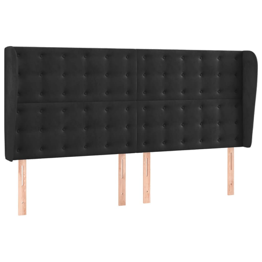 Uzglavlje s ušima crno 203x23x118/128 cm baršunasto