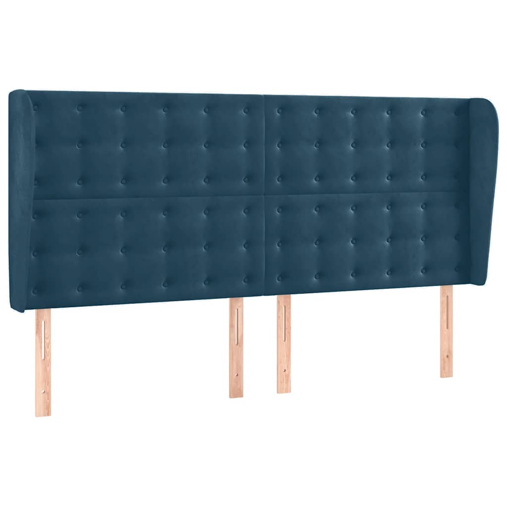 Uzglavlje s ušima tamnoplavo 203x23x118/128 cm baršunasto