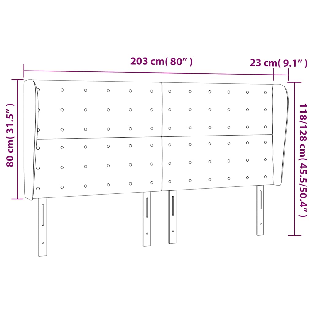 Uzglavlje s ušima tamnoplavo 203x23x118/128 cm baršunasto