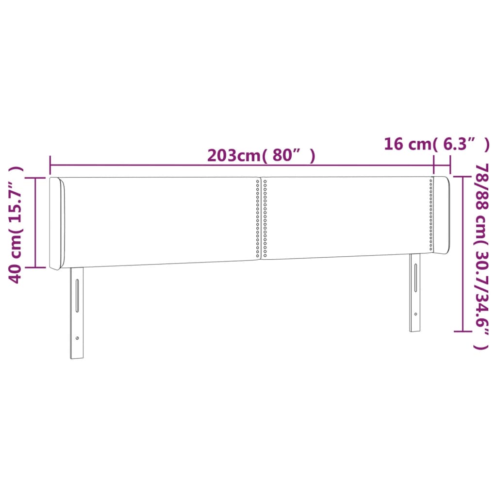 Uzglavlje s ušima svjetlosivo 203x16x78/88 cm baršunasto