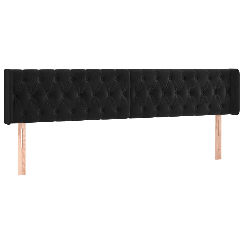 Uzglavlje s ušima crno 183x16x78/88 cm baršunasto