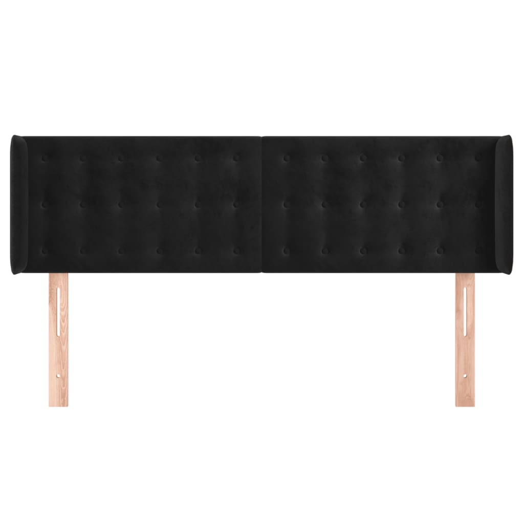 Uzglavlje s ušima crno 147x16x78/88 cm baršunasto