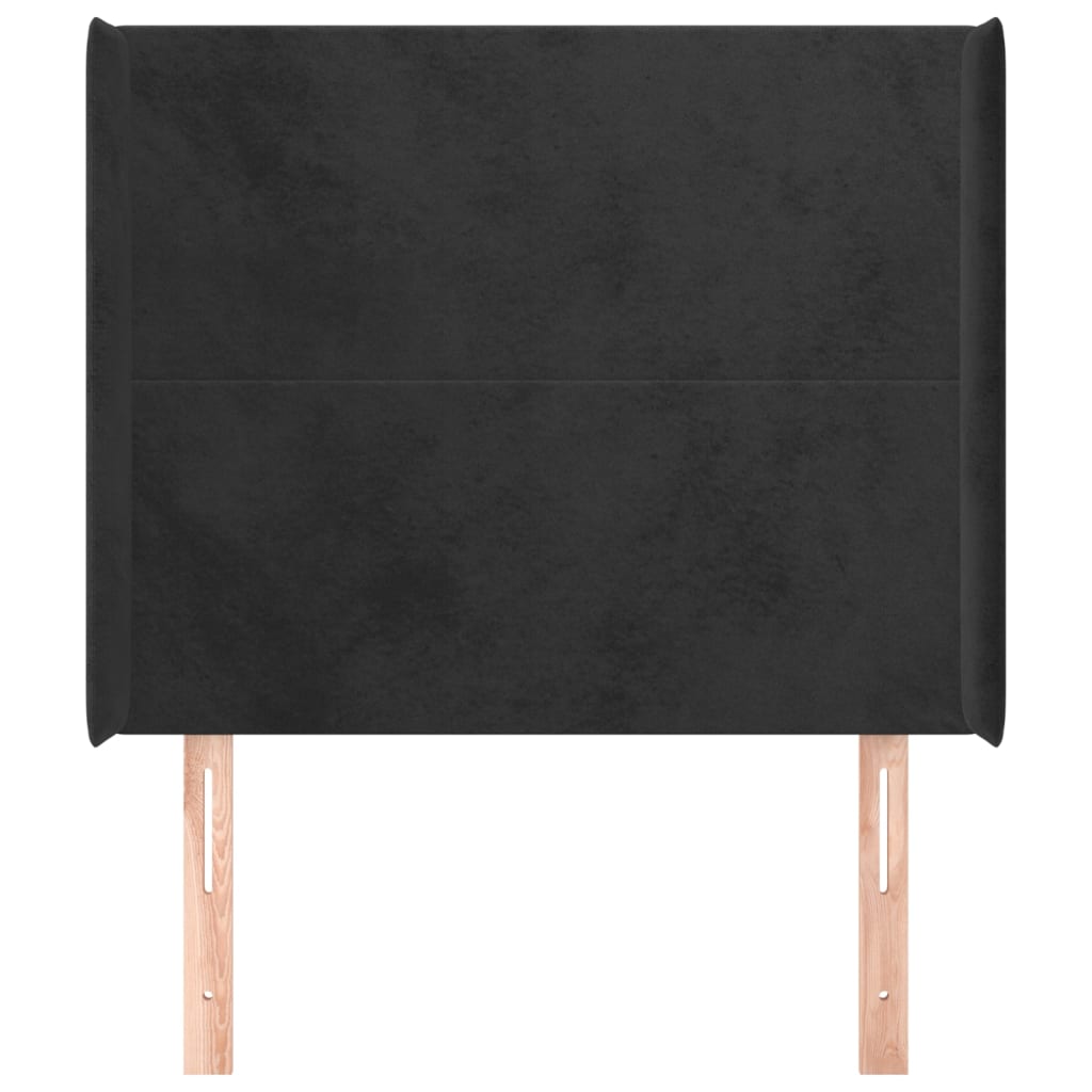 Uzglavlje s ušima crno 83x16x118/128 cm baršunasto