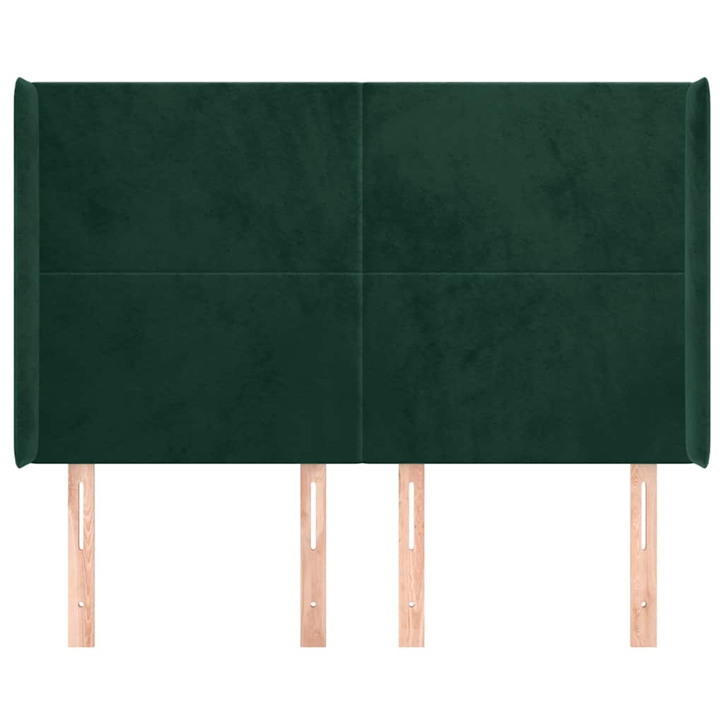 Uzglavlje s ušima tamnozeleno 147x16x118/128 cm baršunasto