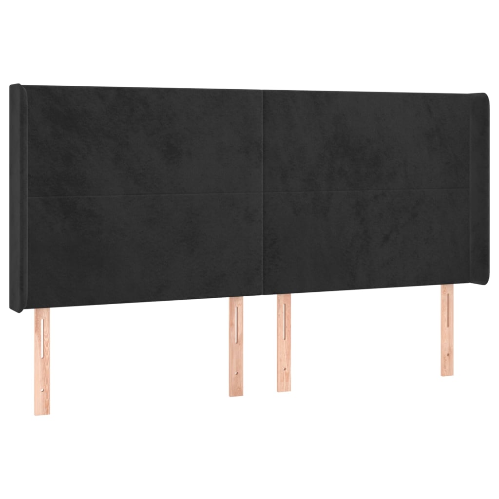 Uzglavlje s ušima crno 183x16x118/128 cm baršunasto