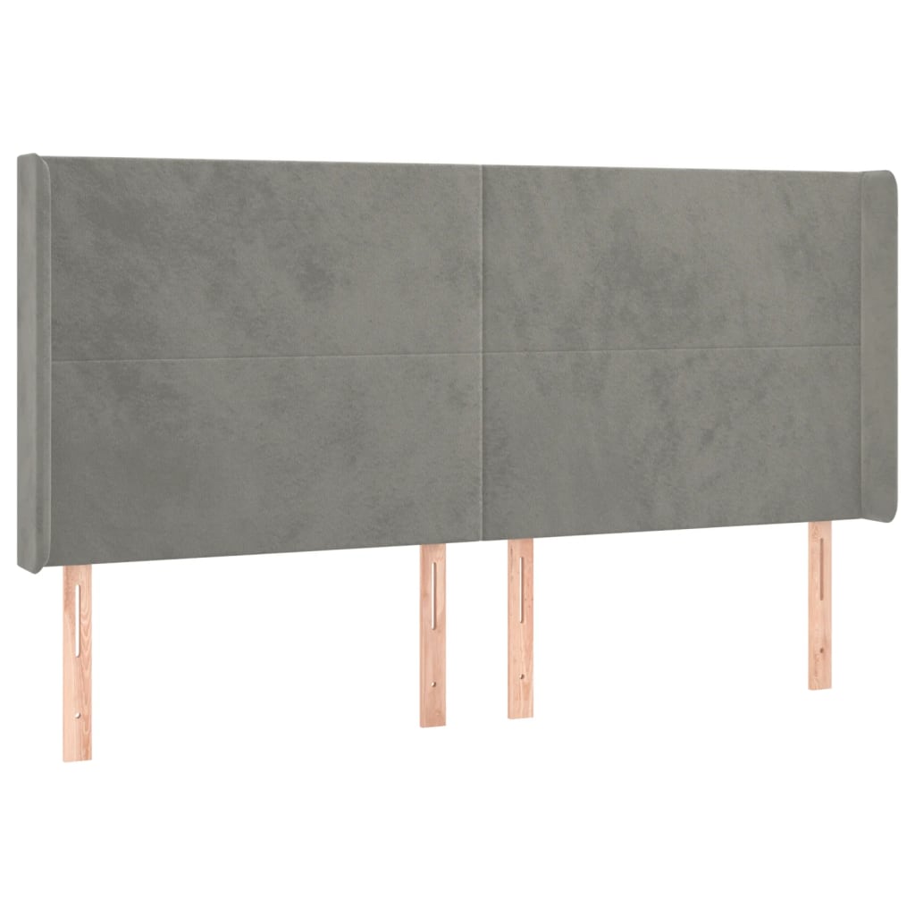 Uzglavlje s ušima svjetlosivo 203x16x118/128 cm baršunasto