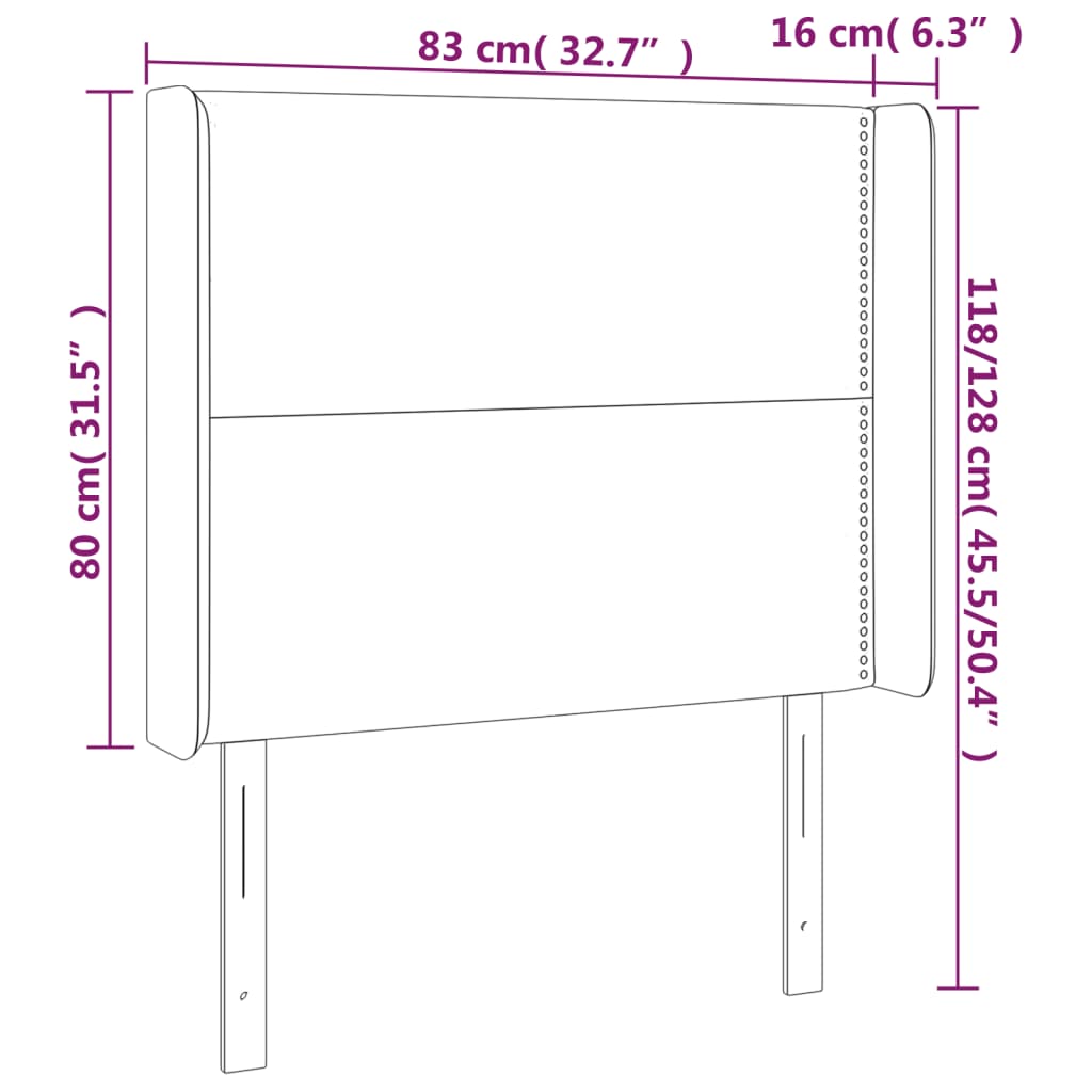 Uzglavlje s ušima tamnosivo 83x16x118/128 cm baršunasto