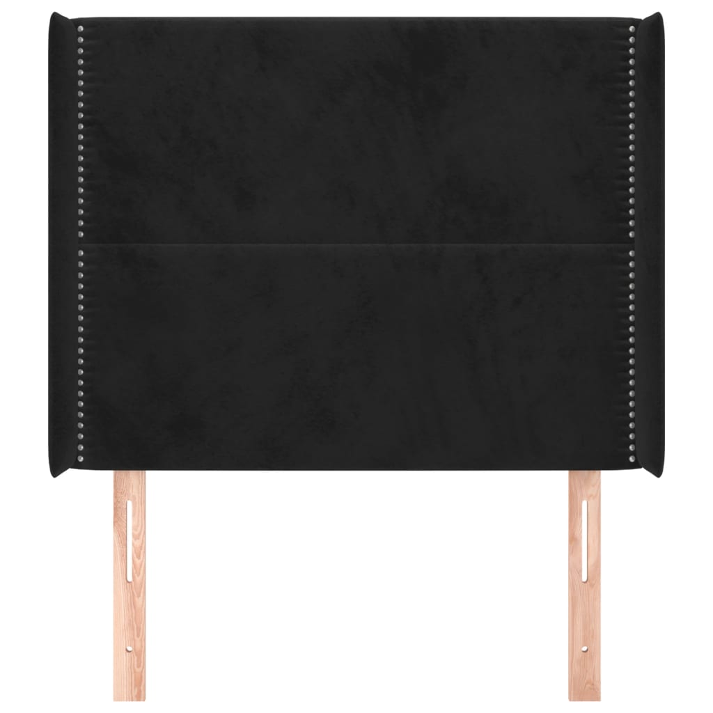 Uzglavlje s ušima crno 103x16x118/128 cm baršunasto
