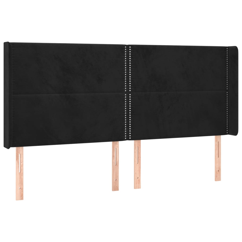 Uzglavlje s ušima crno 183x16x118/128 cm baršunasto